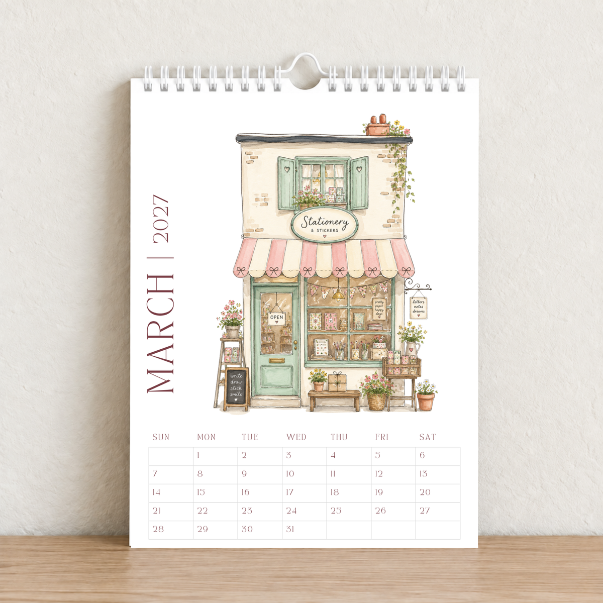 Little French Cafés 2027 A4 Wall Calendar - Design A