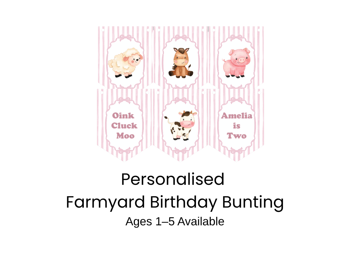 Personalised Pink Farmyard Birthday Bunting