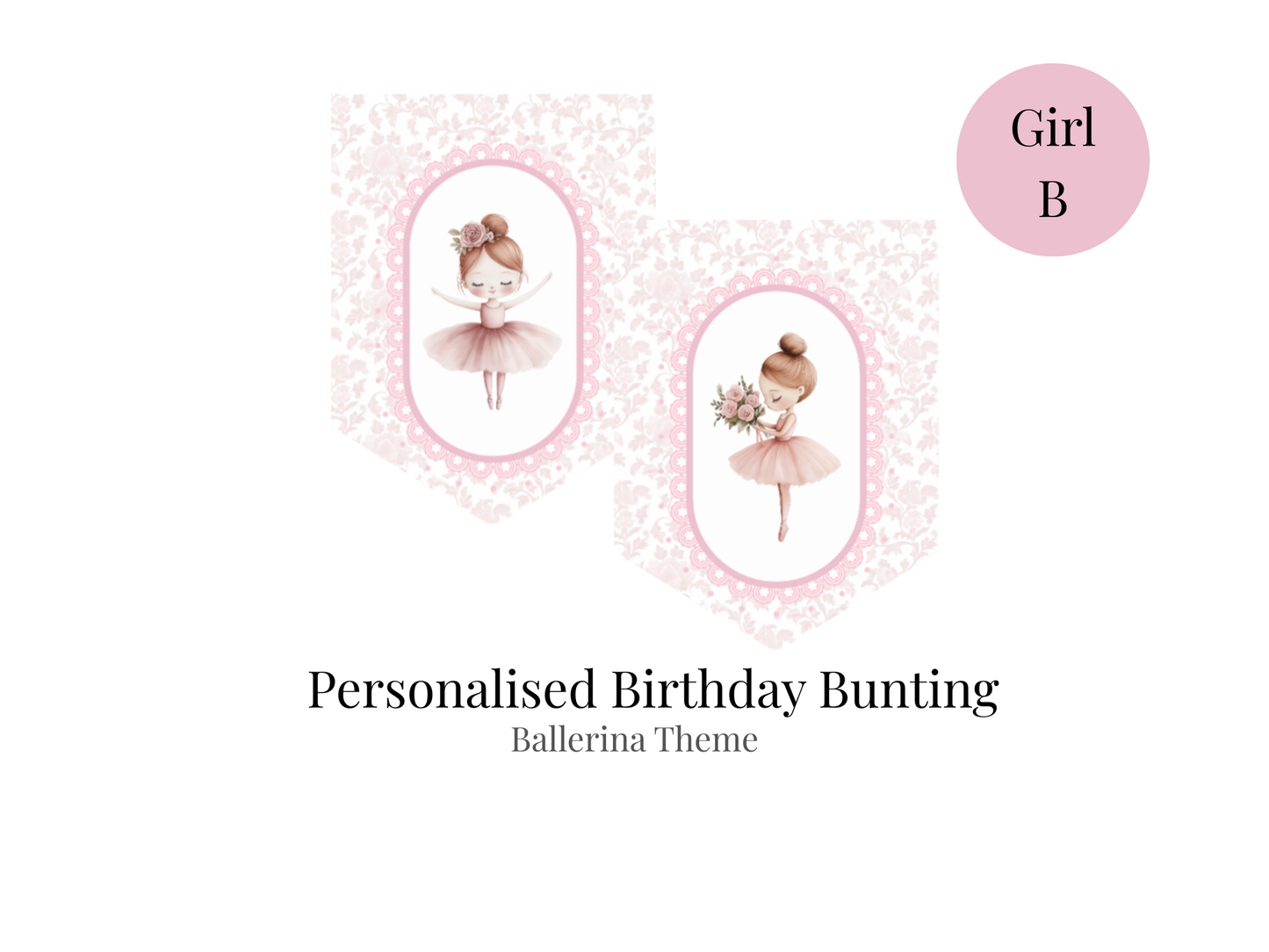Personalised Ballerina Birthday Bunting – Pink Floral Ballet Banner for Girls