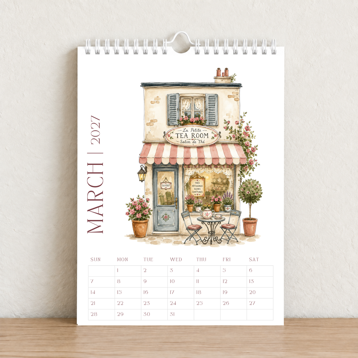 Little French Cafés 2027 A4 Wall Calendar - Design B