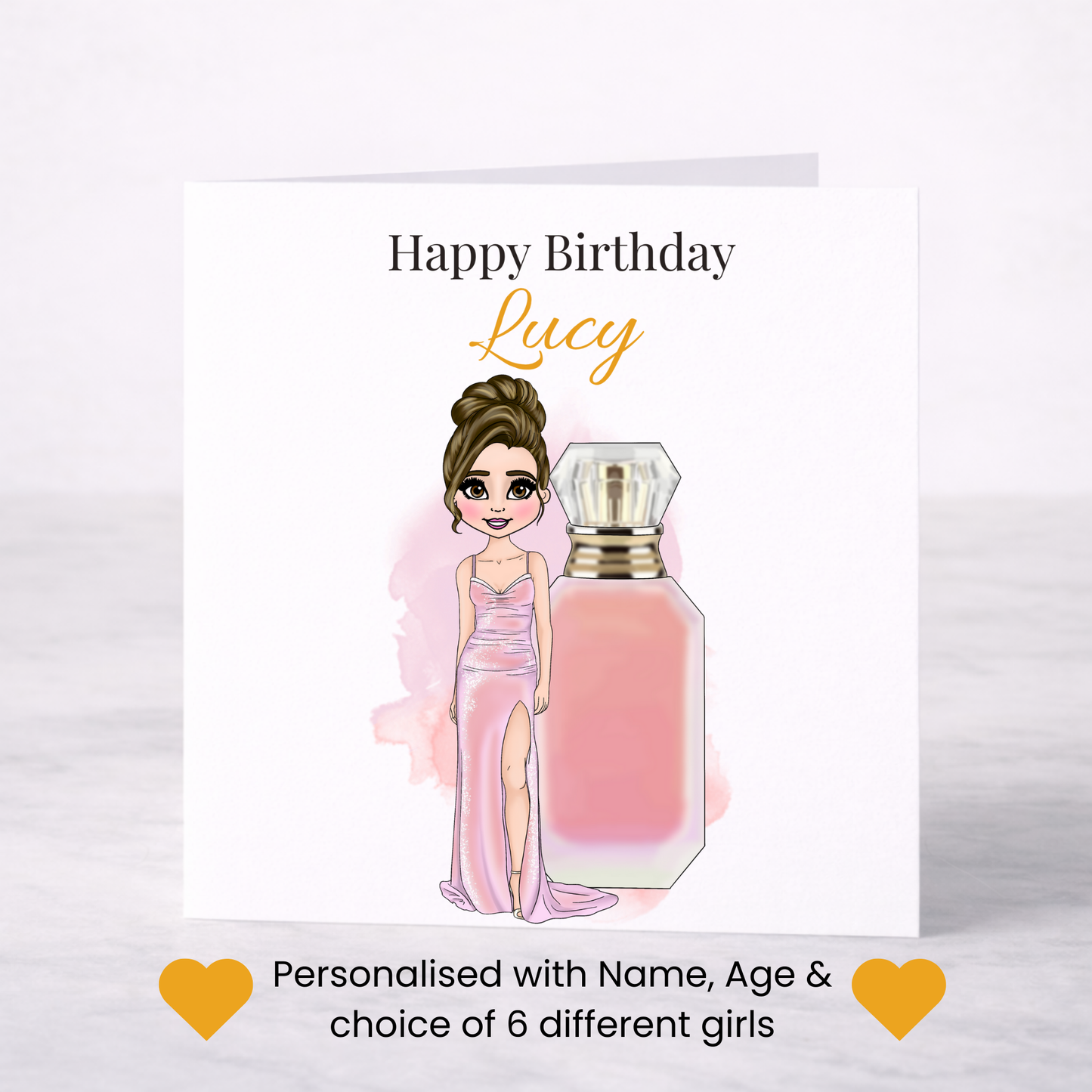 Personalised Candy Pink Perfume Birthday Card – Custom Name Fashion Card for Her