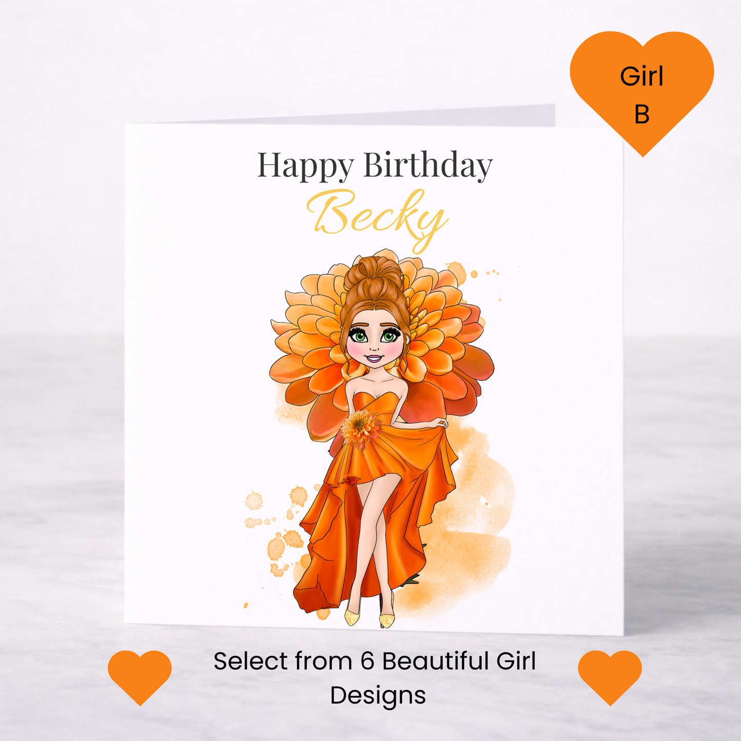 Personalised November Birth Flower Birthday Card – Chrysanthemum Design, Custom Name, Choice of Girl