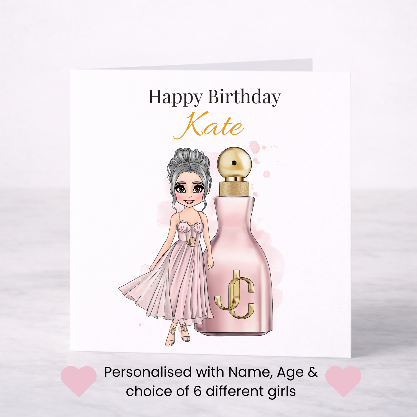 Personalised Glam Perfume Birthday Card – Choice of Girl