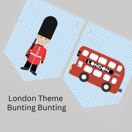 London Themed Bunting – British Nursery & Party Garland – Blue Gingham Design