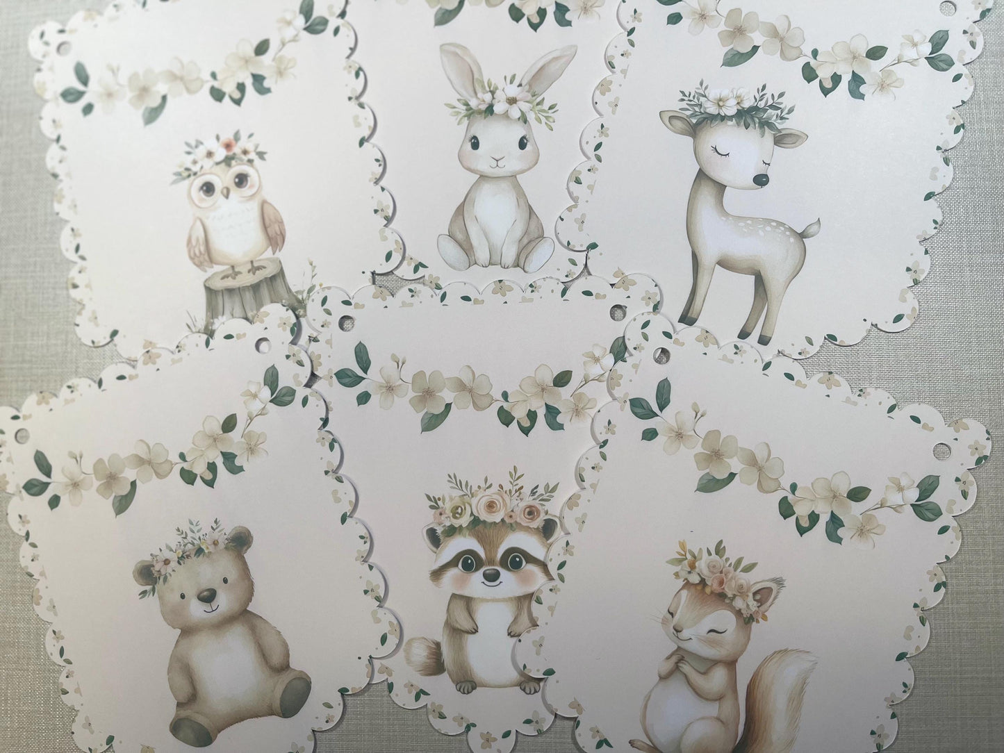 Boho Woodland Animal Bunting – Floral Scalloped Party Garland