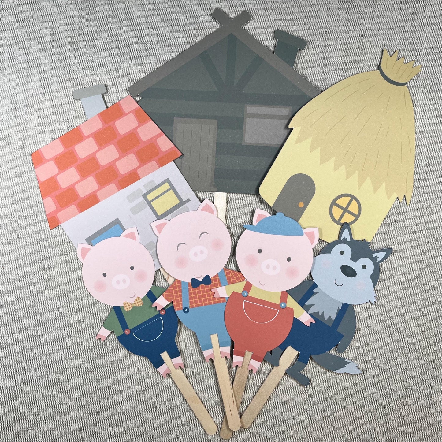 3 Little Pigs Storytelling Stick Set – Characters & Houses on Lolly Sticks
