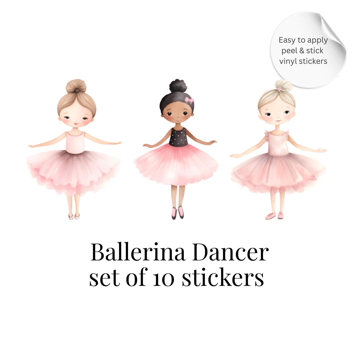 Pink Ballerina Vinyl Wall Stickers – Ballet Dancer Bedroom Décor – Set of 10