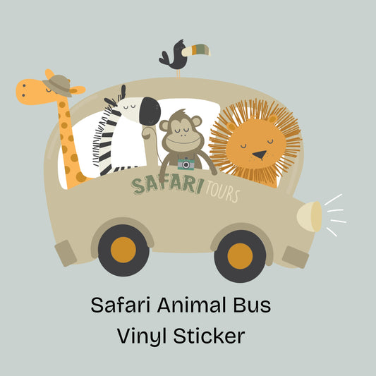 Safari Bus Vinyl Wall Decal – Nursery Animal Wall Sticker – Matt or Glossy Finish