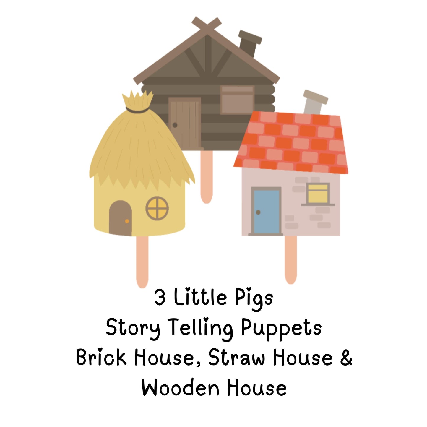 3 Little Pigs Storytelling Stick Set – Characters & Houses on Lolly Sticks