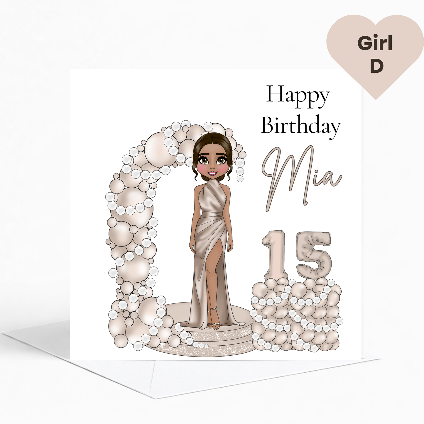 Personalised Champagne & Pearls Birthday Card for Her – Elegant Age Birthday Card for Teens & Young Adults