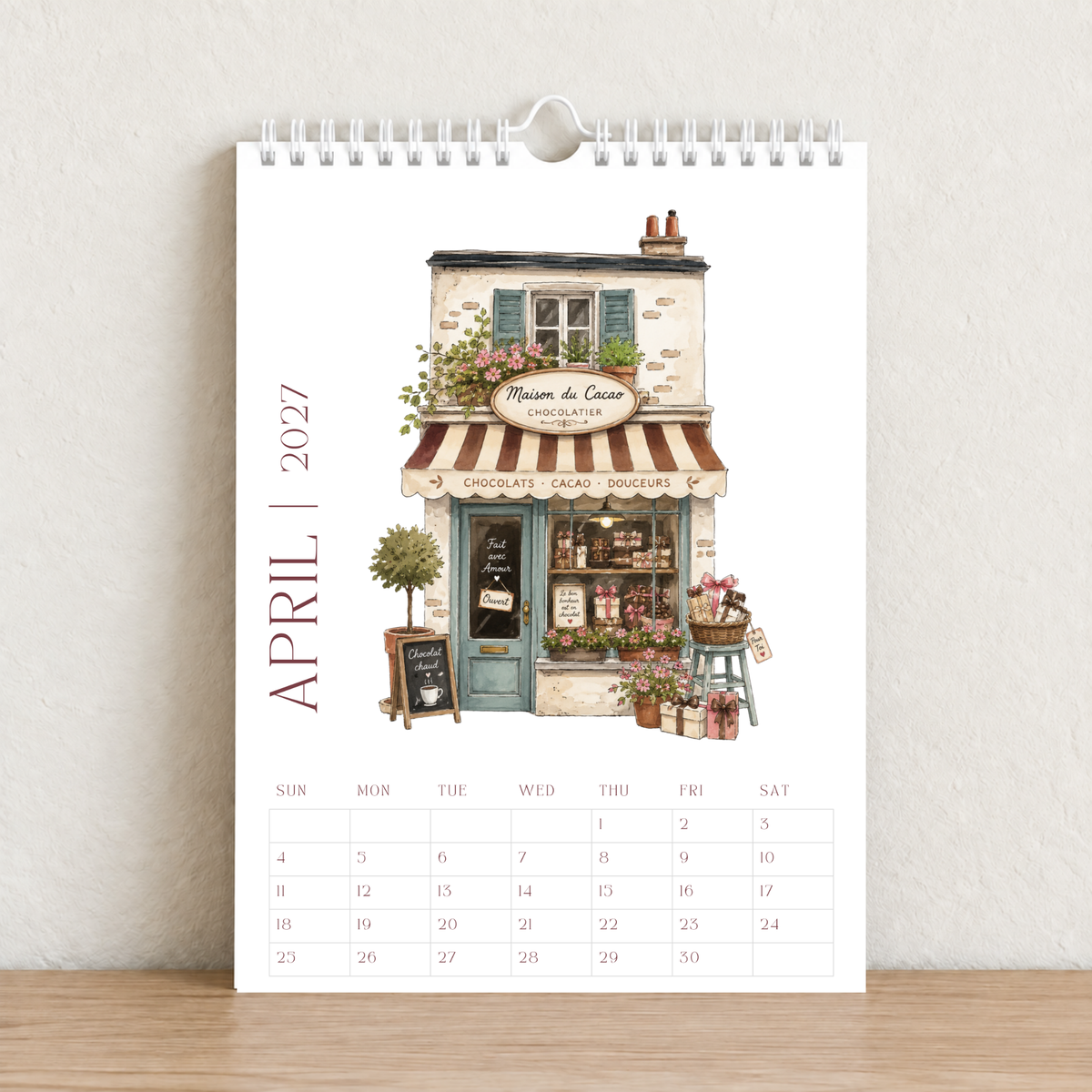 Little French Cafés 2027 A4 Wall Calendar - Design A