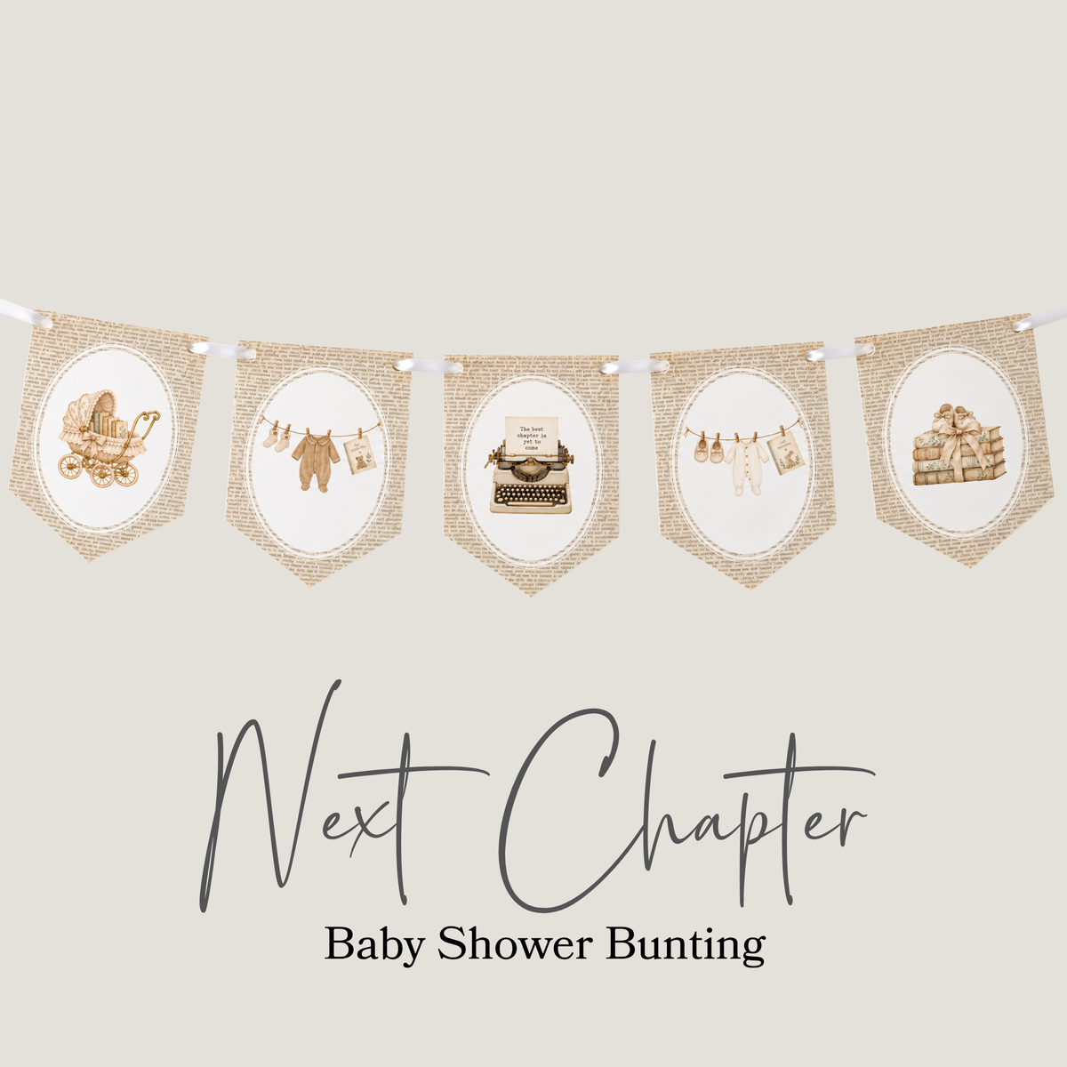Next Chapter Book-Themed Baby Shower Bunting – 5 Flags