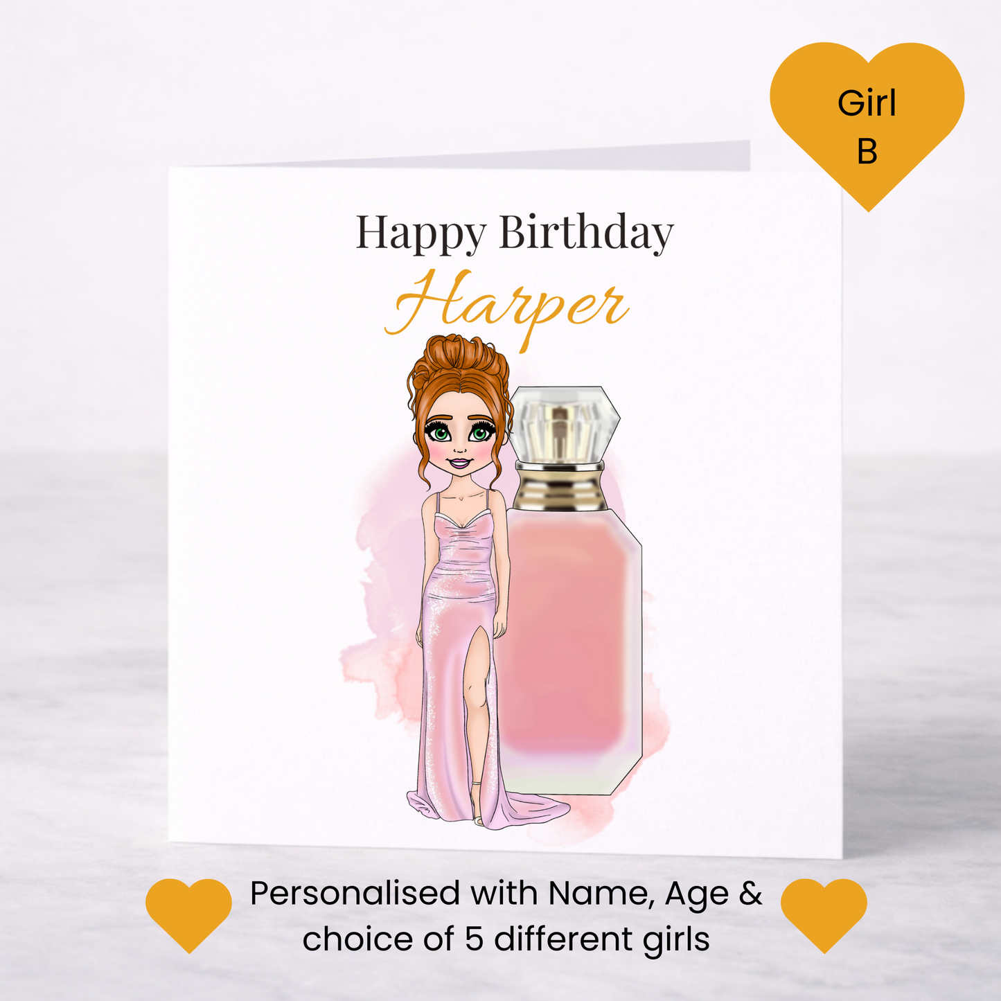 Personalised Candy Pink Perfume Birthday Card – Custom Name Fashion Card for Her