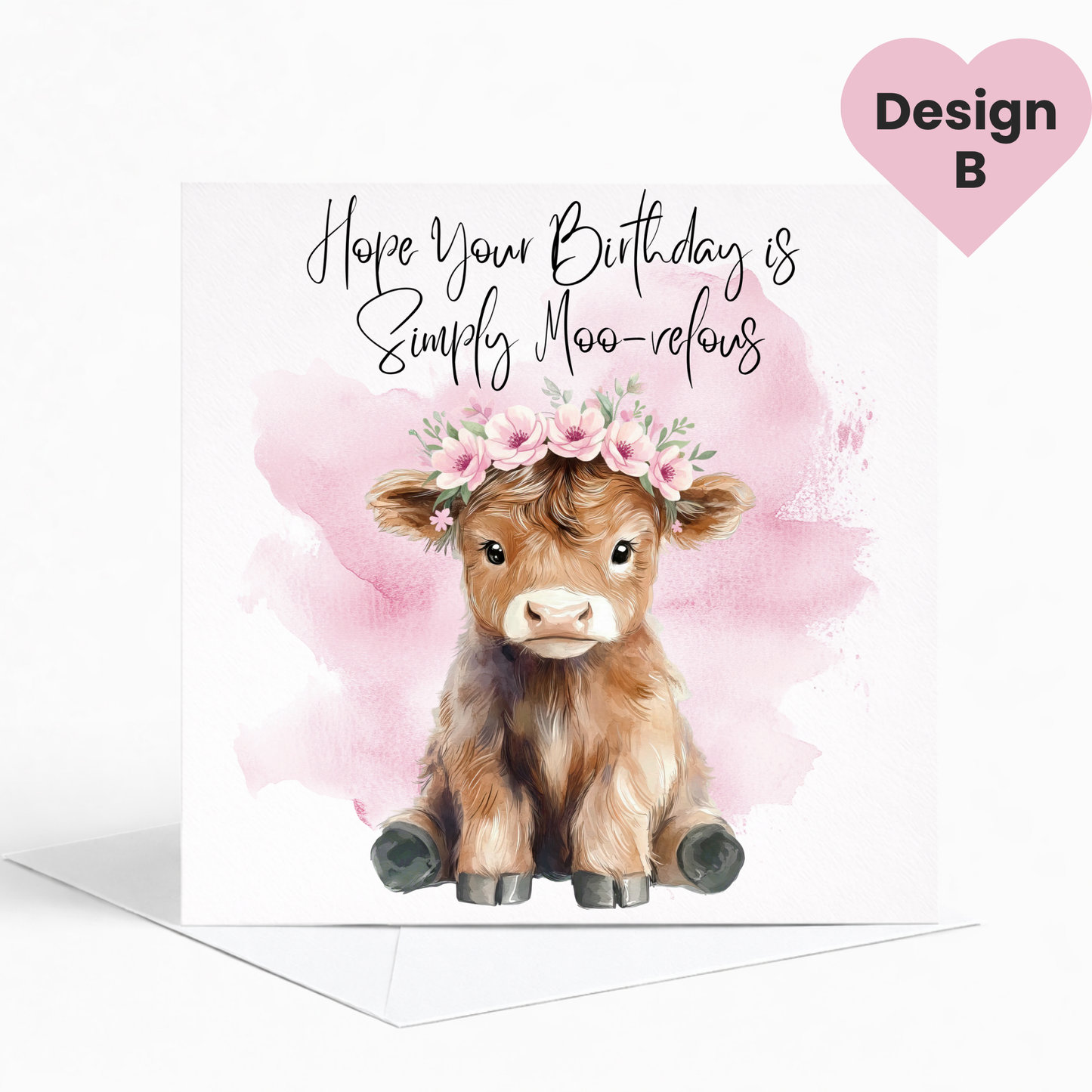 Highland Cow Birthday Card, Cute Floral Birthday Card for Her