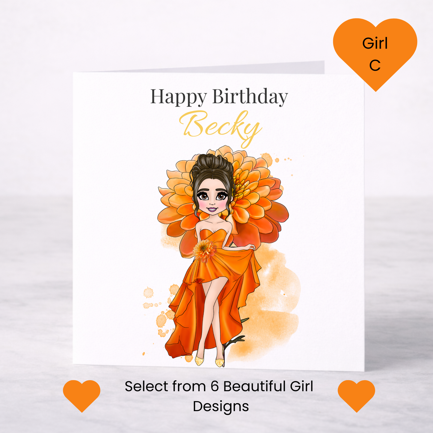 Personalised November Birth Flower Birthday Card – Chrysanthemum Design, Custom Name, Choice of Girl