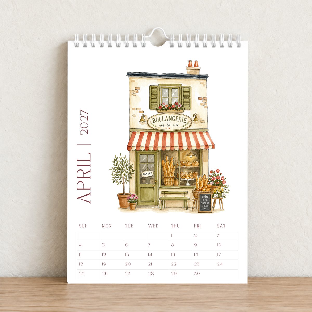 Little French Cafés 2027 A4 Wall Calendar - Design B