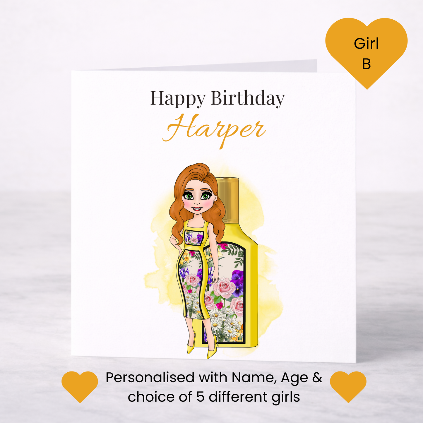 Personalised Floral Perfume Birthday Card – Custom Name Card for Her