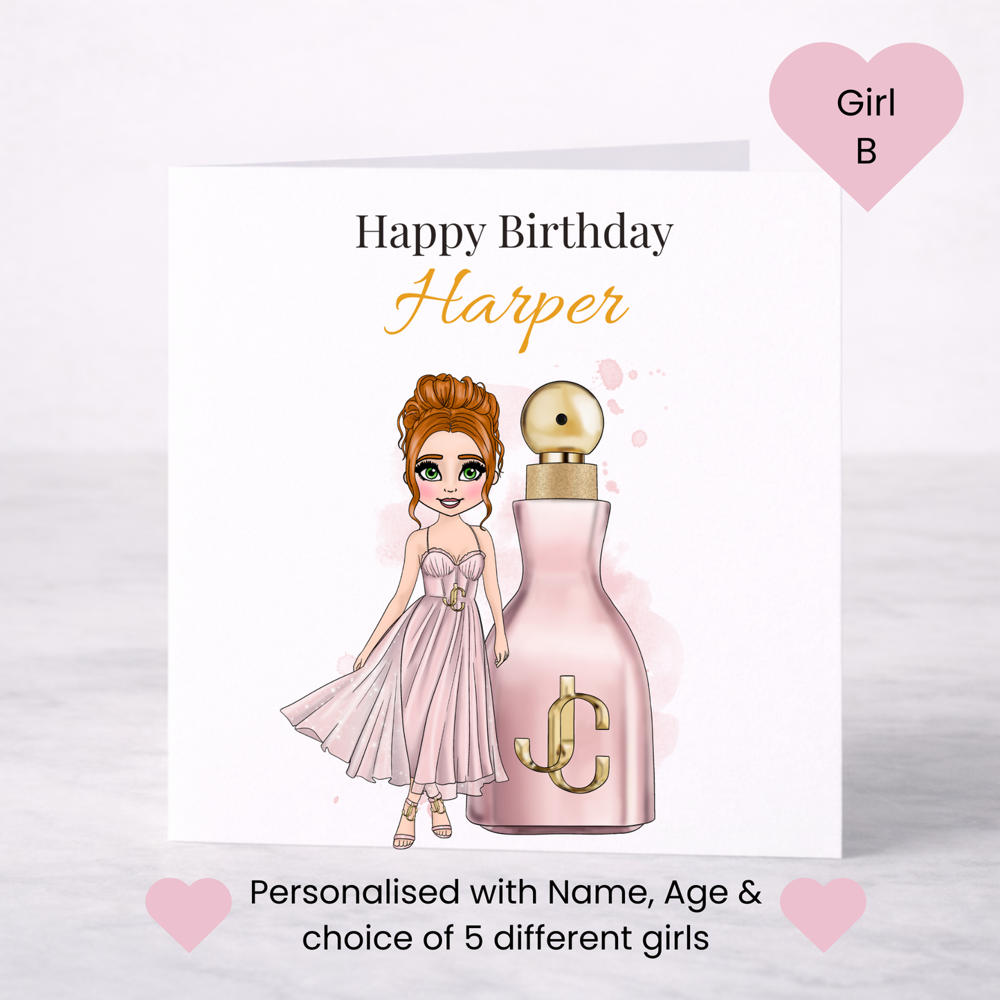 Personalised Glam Perfume Birthday Card – Choice of Girl