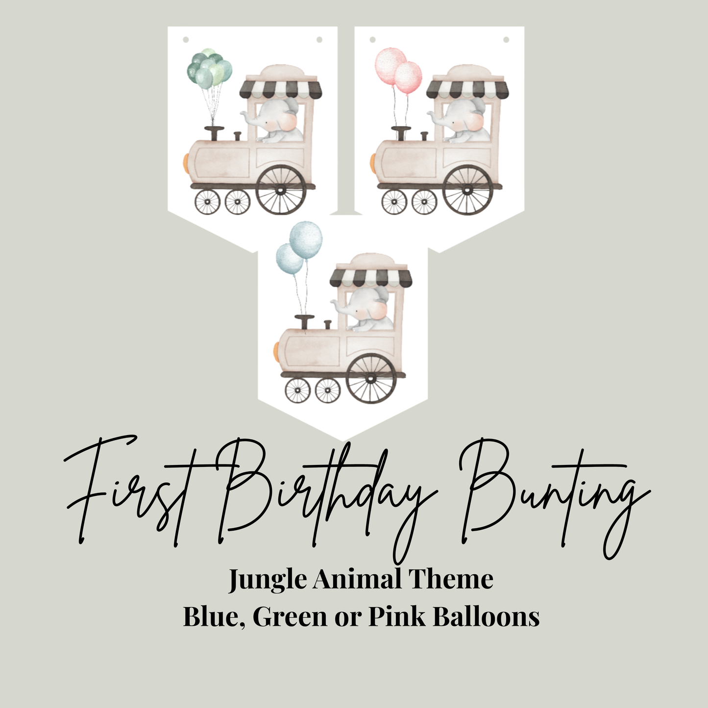 Jungle Animal First Birthday Bunting – Safari Elephant Birthday Banner