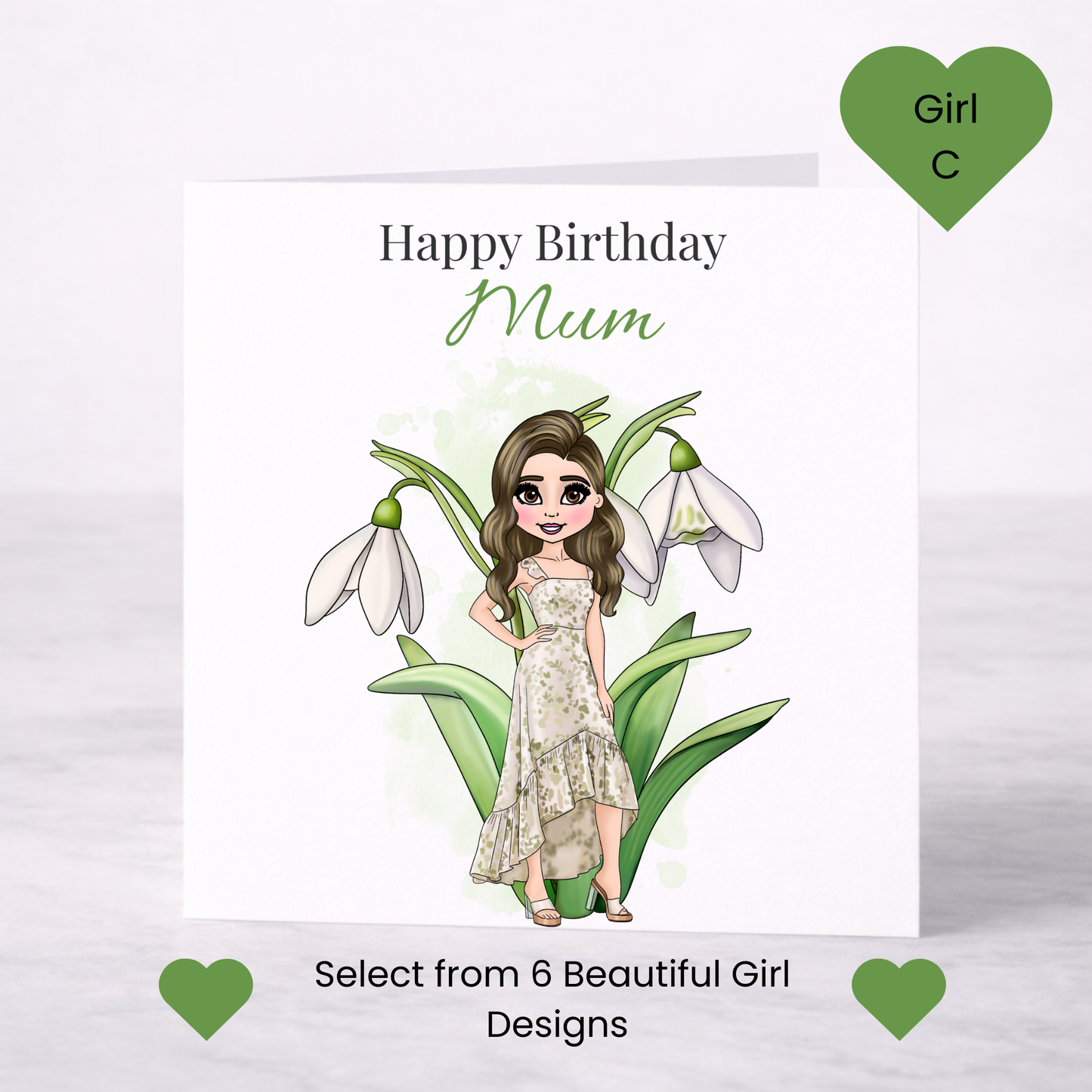Personalised January Birth Flower Birthday Card – Snowdrop or Carnation, Custom Name, Choice of Girl