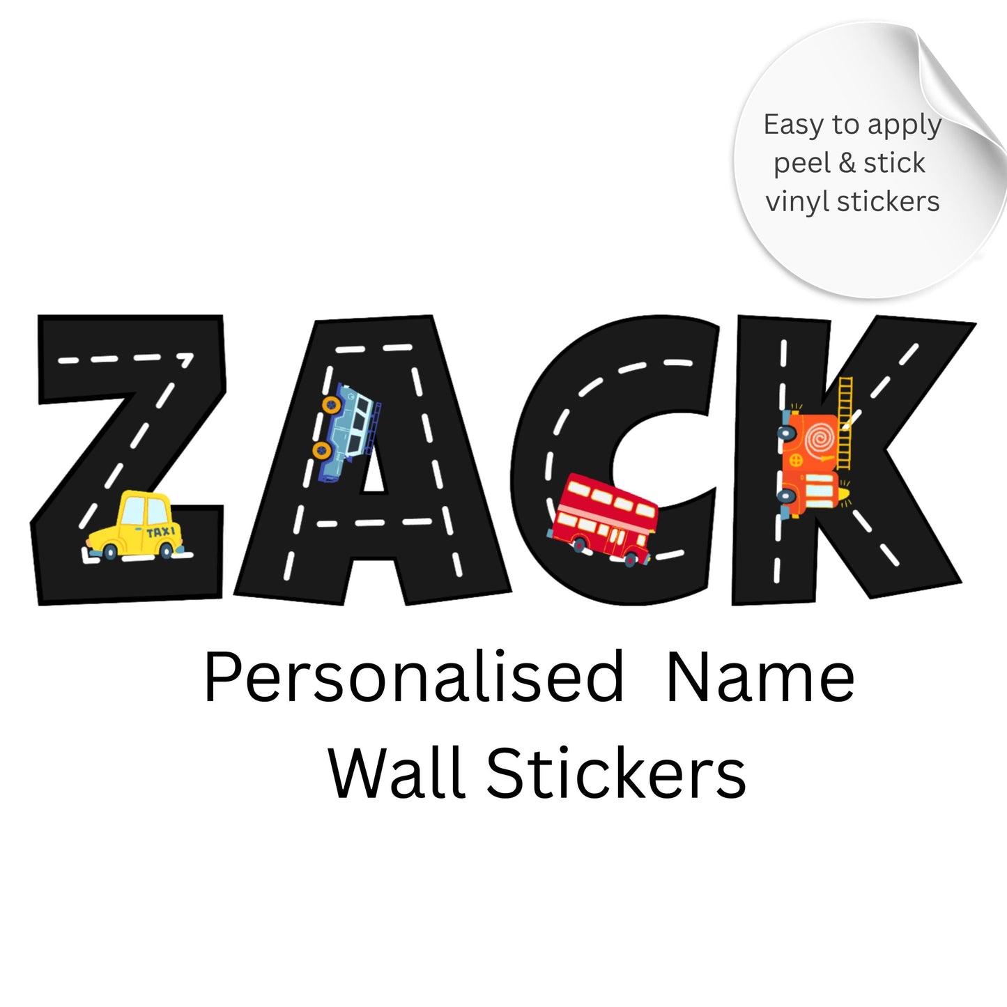 Personalised Road Theme Name Wall Stickers – Vehicle Alphabet Vinyl Decals