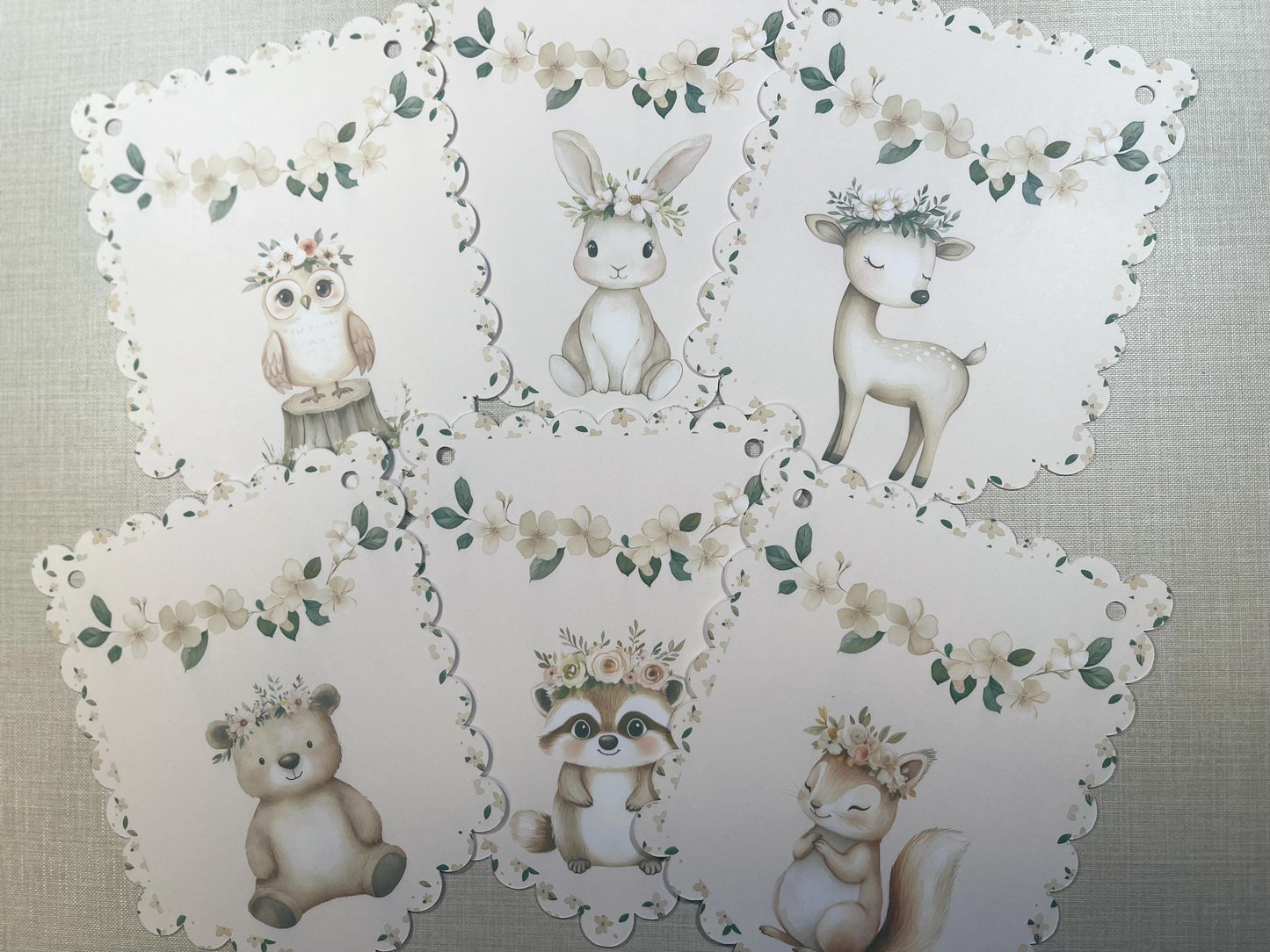 Boho Woodland Animal Bunting – Floral Scalloped Party Garland