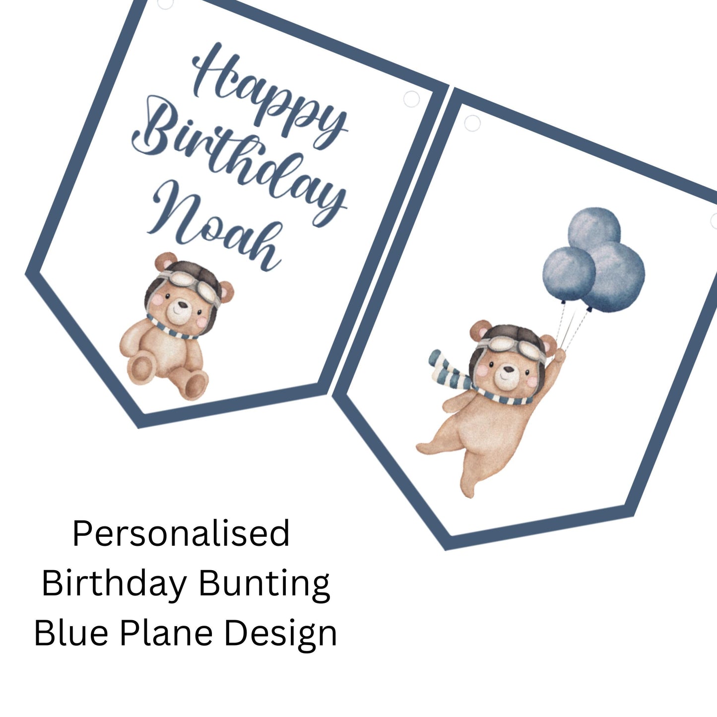 Teddy in a Plane Personalised Birthday Garland – Happy Birthday Bunting