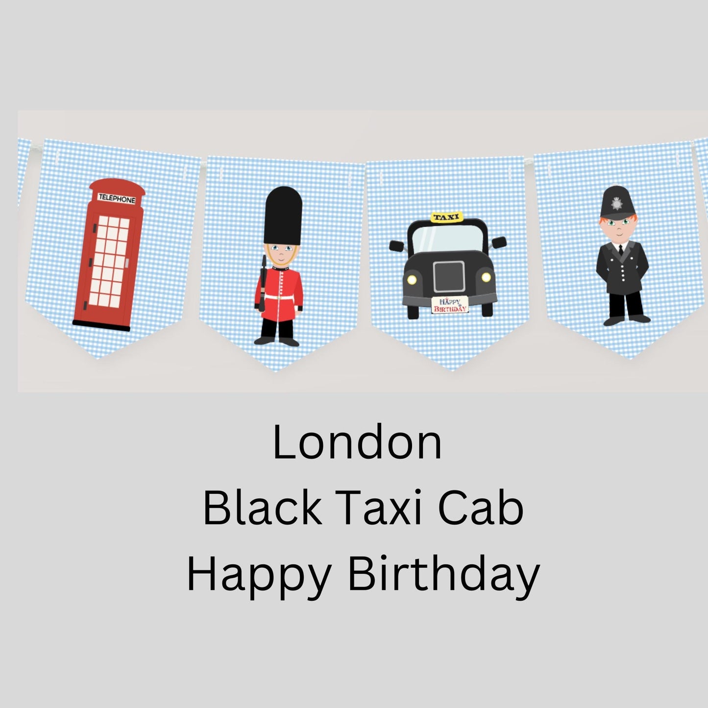 London Birthday Bunting – Red Bus, Soldier & British Icons