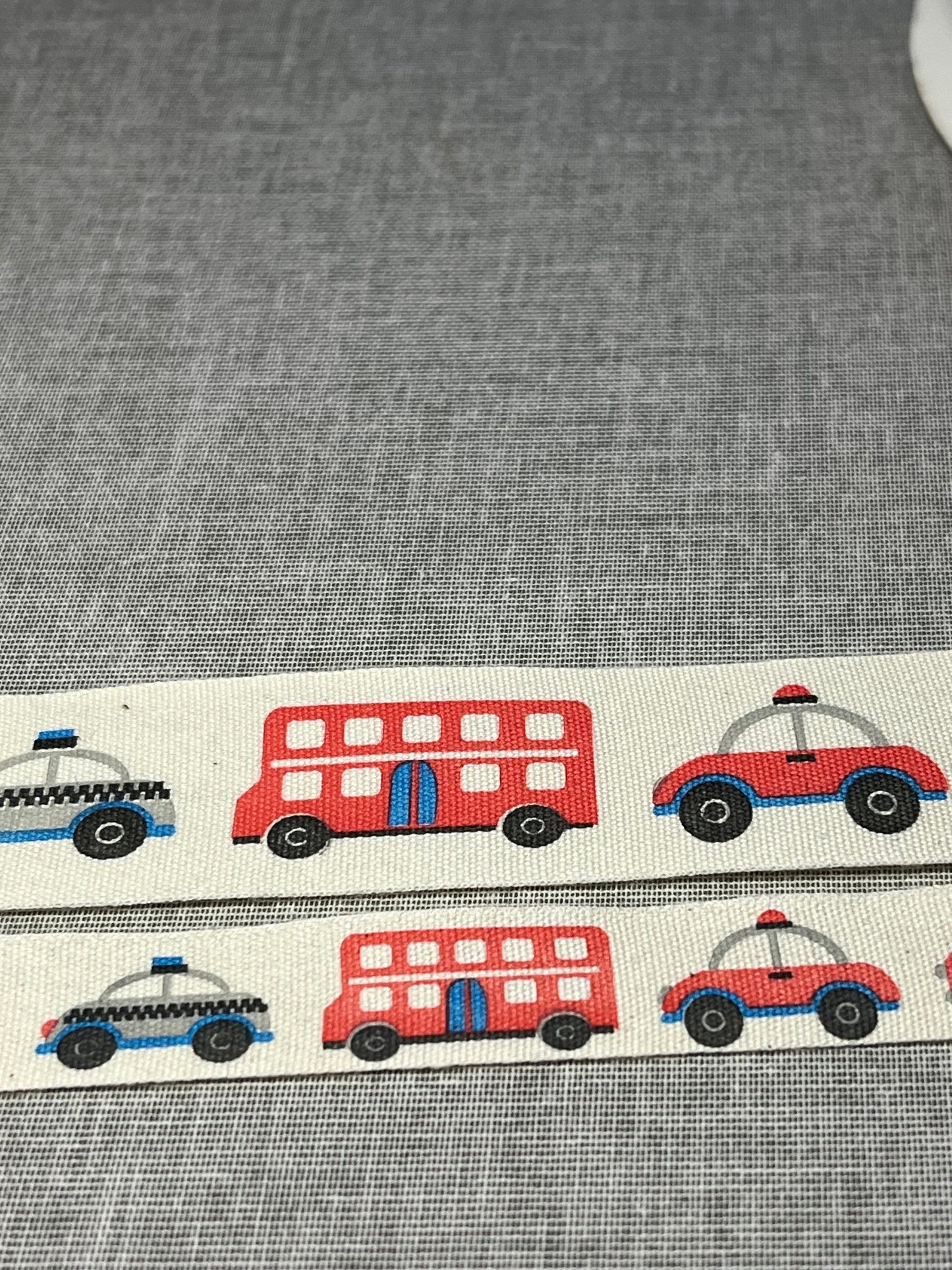 Transport Theme Ribbon, Cars Bus Truck Police Car Cotton Ribbon,  baby ribbon, boys ribbon, cake ribbon, craft ribbon,  25 mm or 15 mm wide