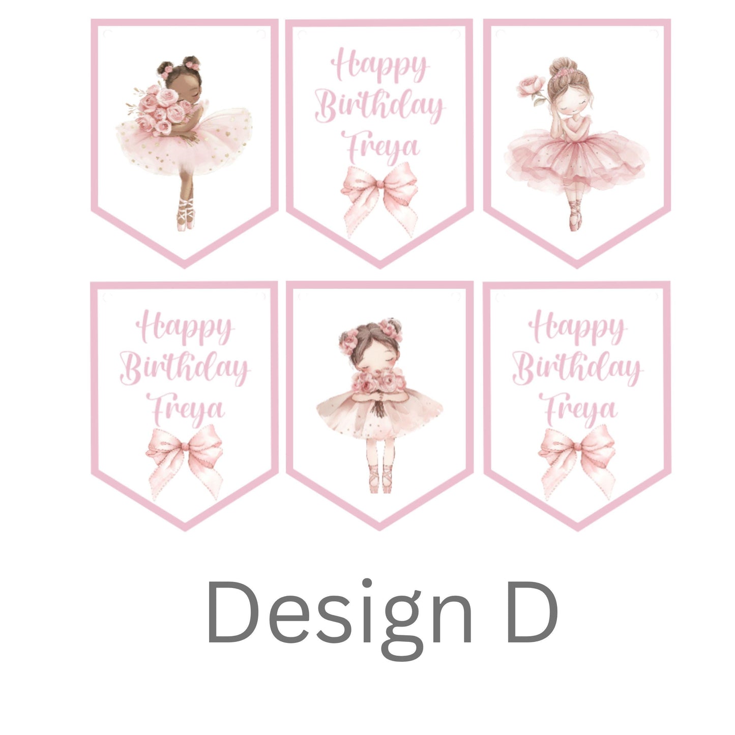 Ballerina Personalised Birthday Garland – Ballet Party Bunting – Choice of Pink or Grey