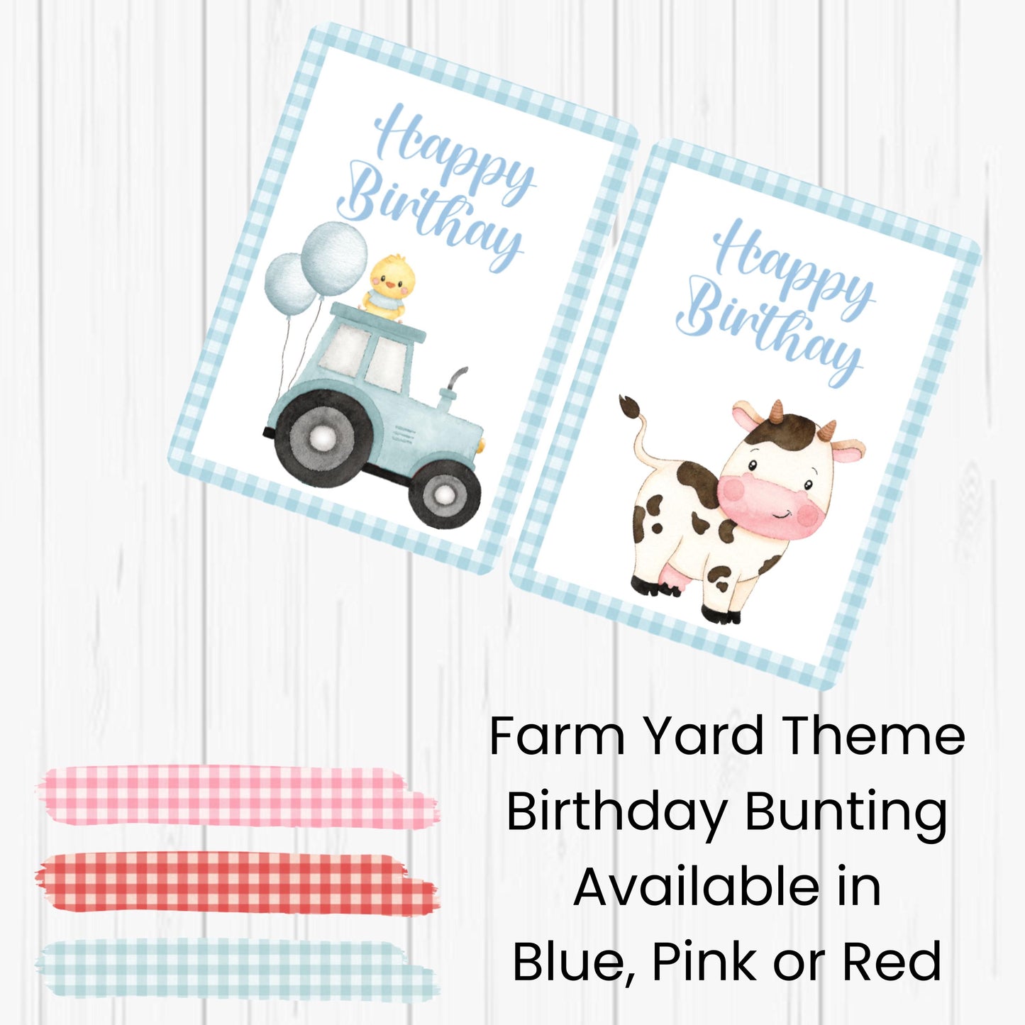 Farmyard Animal Happy Birthday Bunting – Tractor & Gingham Party Garland