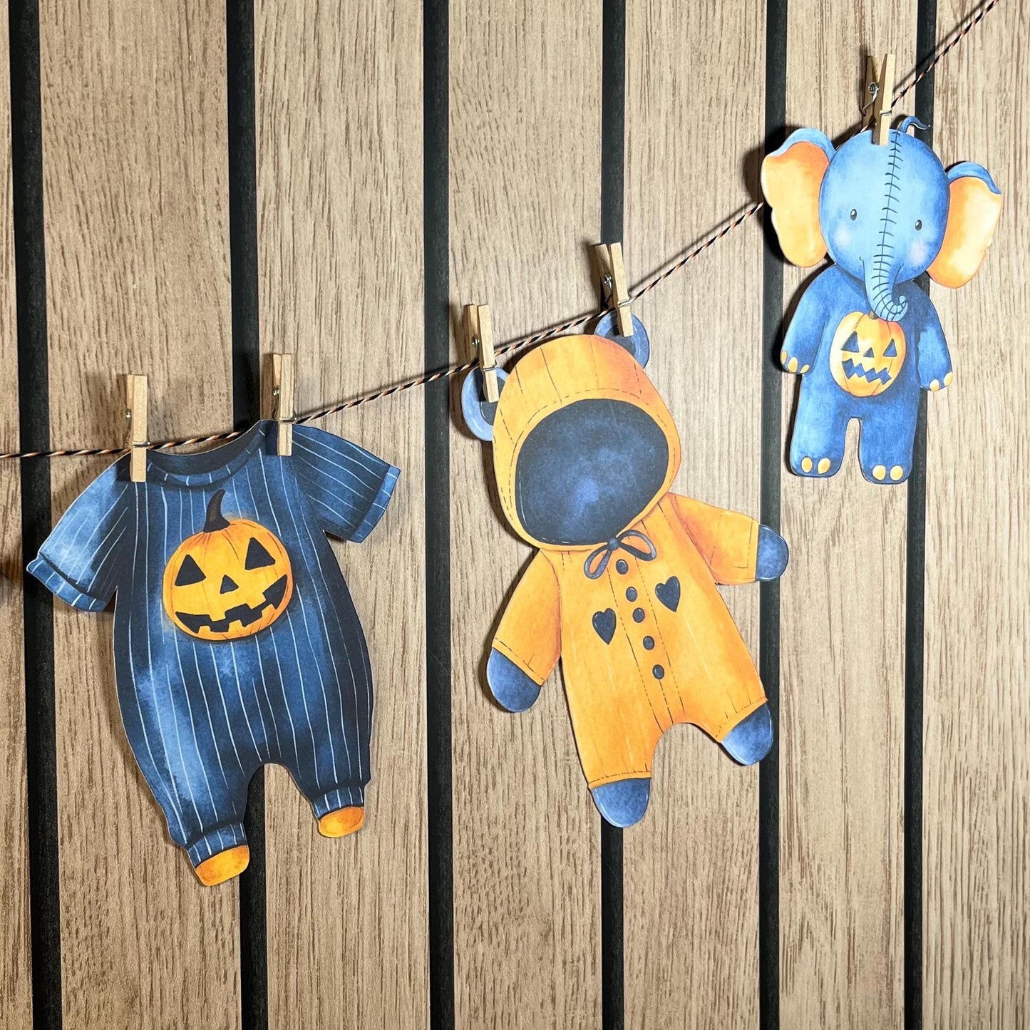 Halloween Baby Shower Bunting – Blue & Orange Baby Clothes Garland
