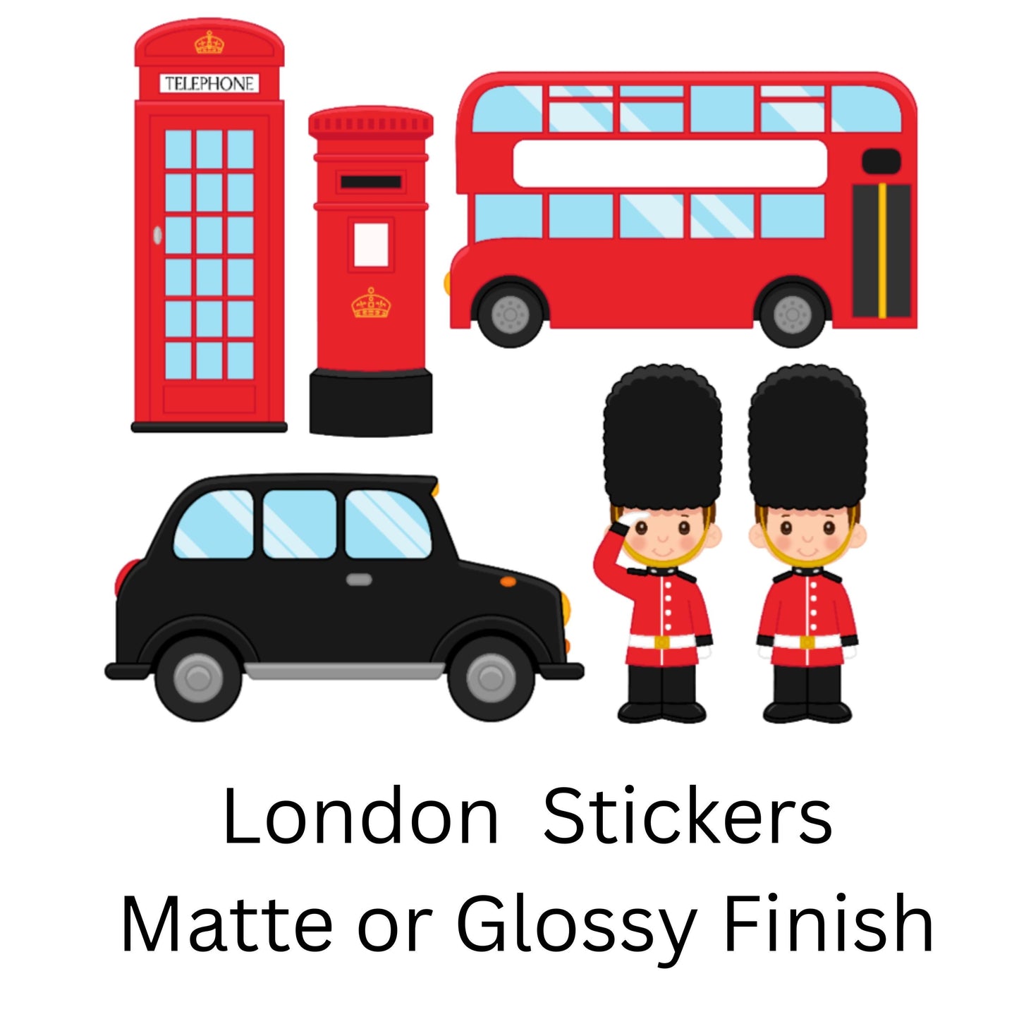 London Themed Vinyl Wall Stickers – Black Taxi, Red Bus & British Icons – Matt or Glossy Finish