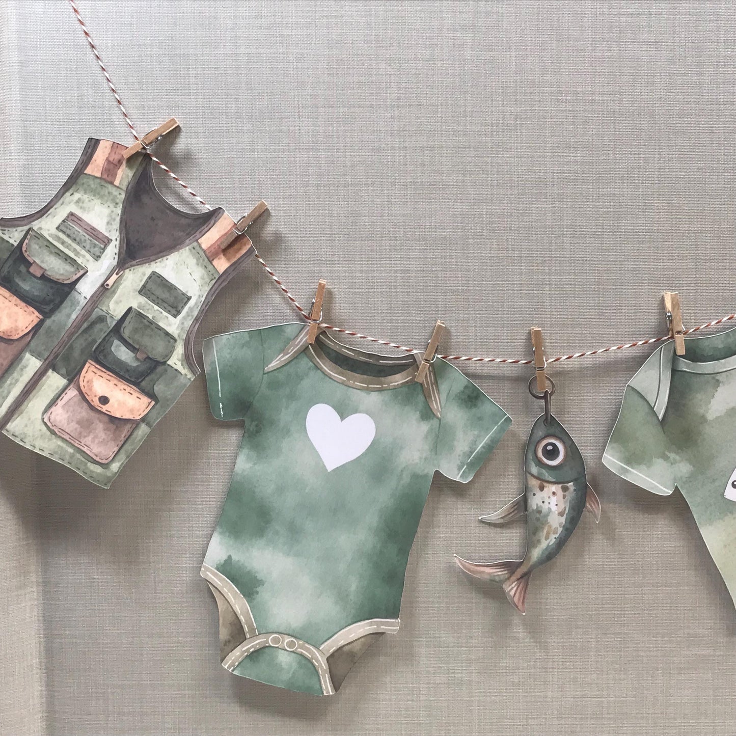 Little Fisherman Baby Shower Bunting Washing Line Style With Mini Wooden Pegs