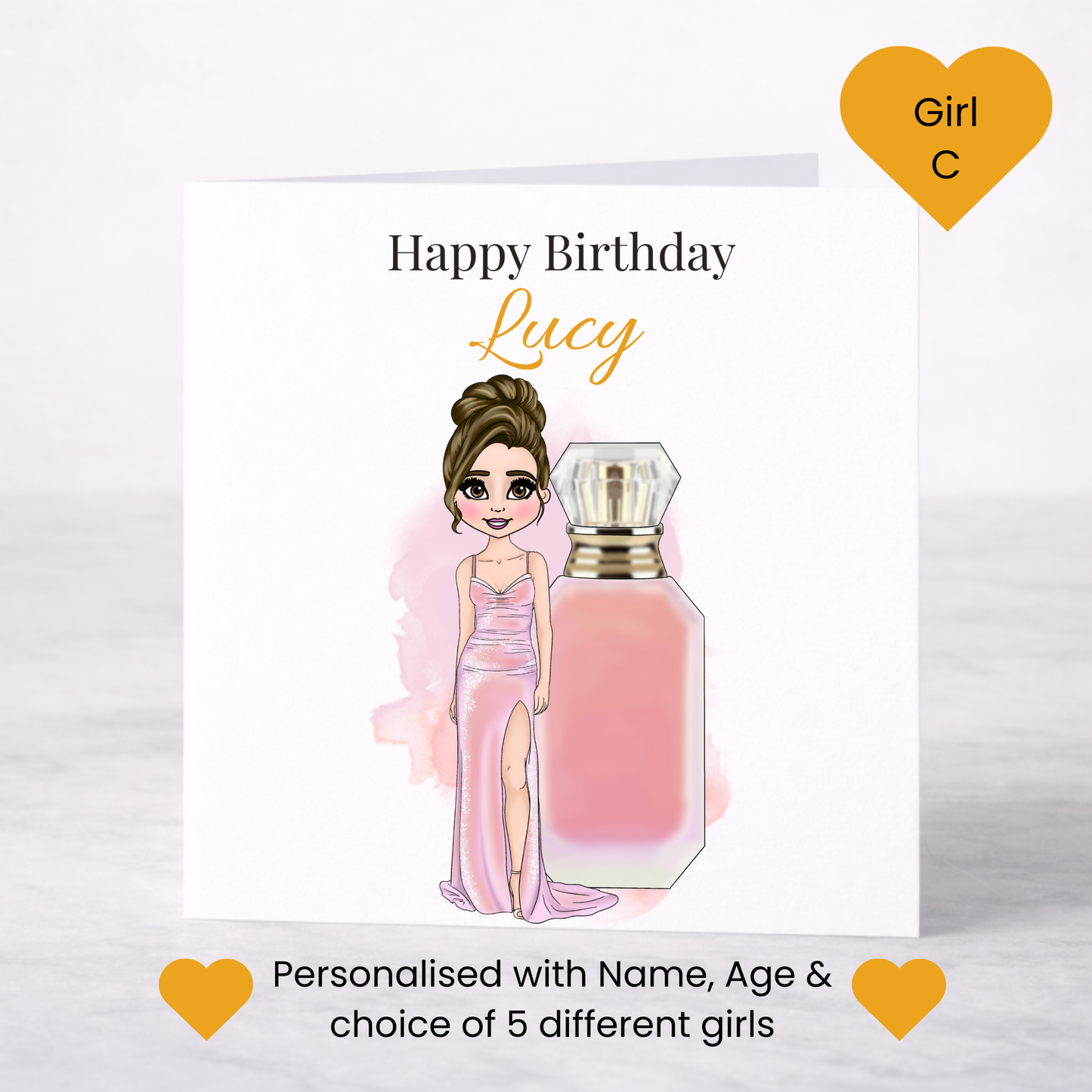 Personalised Candy Pink Perfume Birthday Card – Custom Name Fashion Card for Her