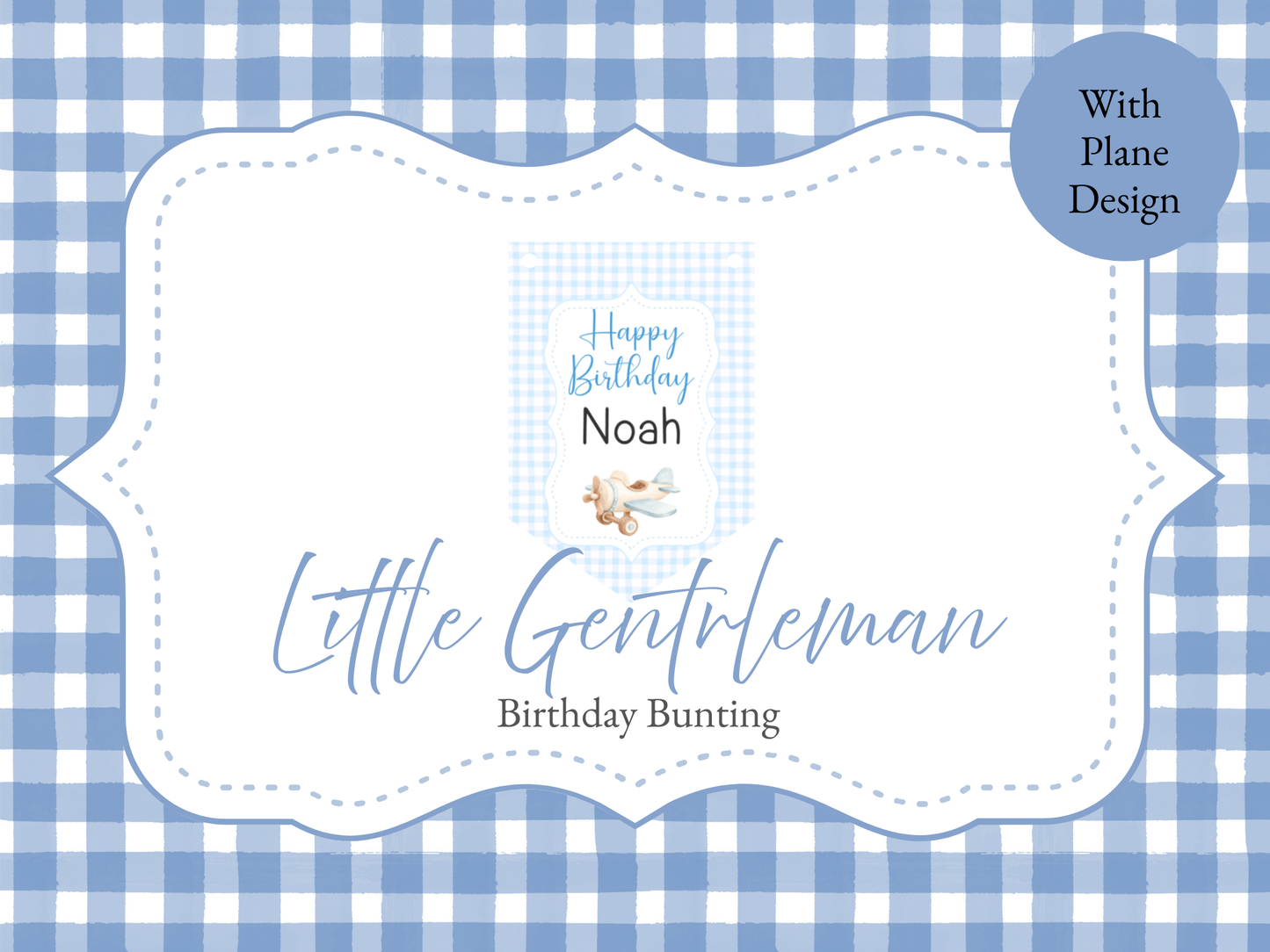 Personalised Teddy Bear Birthday Bunting | Blue Gingham 1st & 2nd Birthday Banner