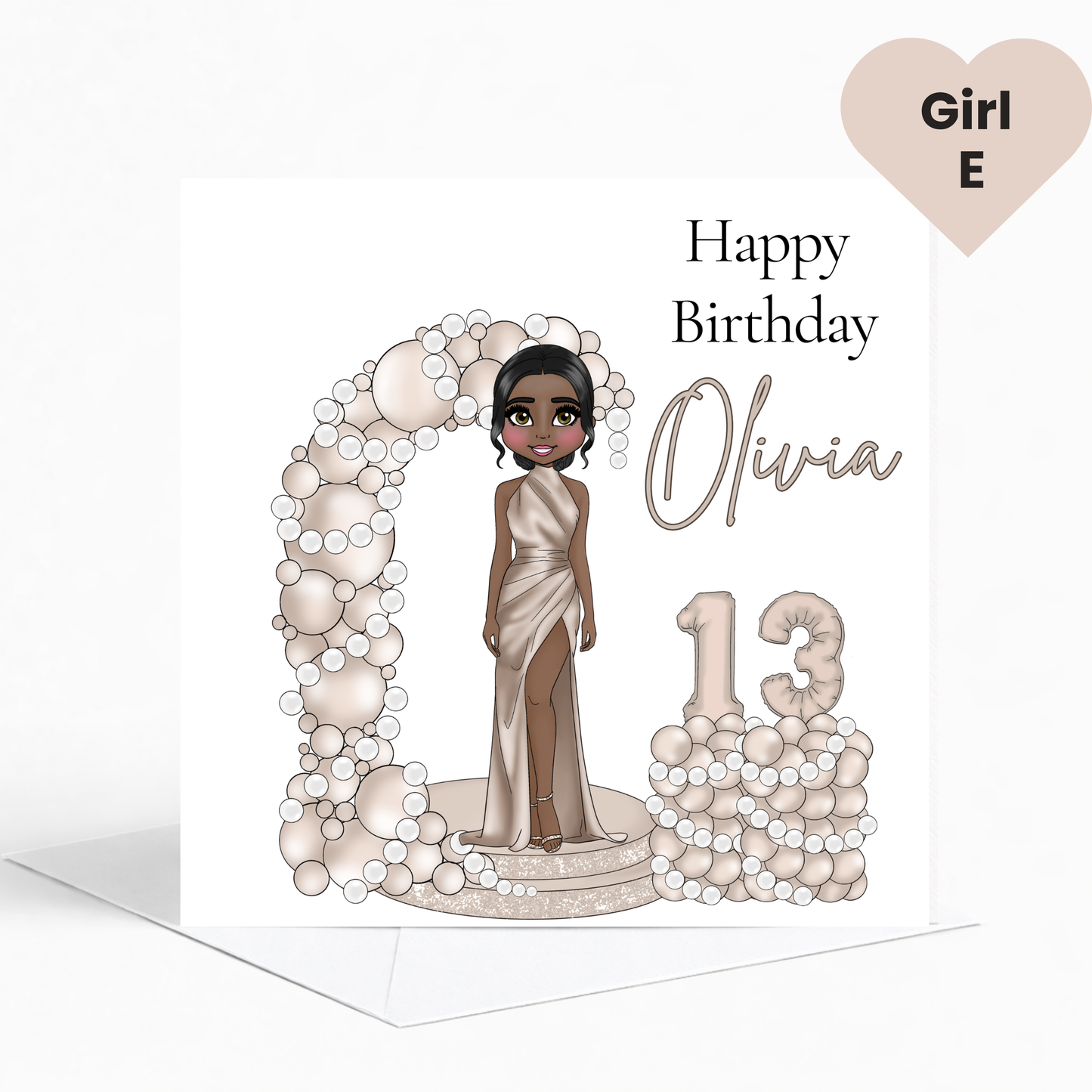 Personalised Champagne & Pearls Birthday Card for Her – Elegant Age Birthday Card for Teens & Young Adults