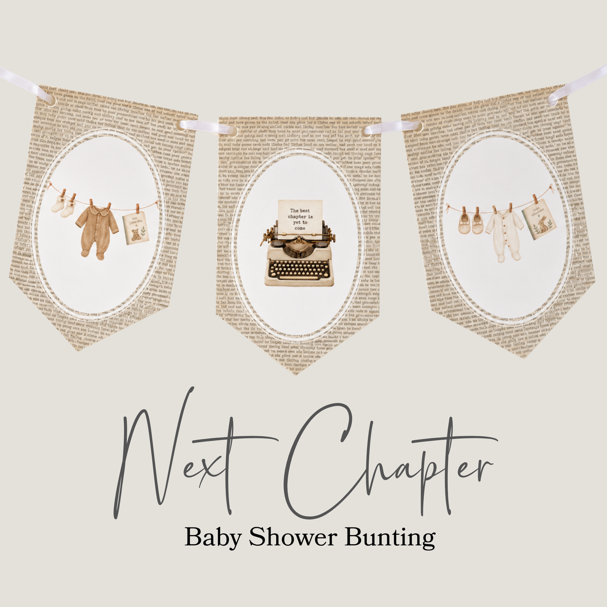 Next Chapter Book-Themed Baby Shower Bunting – 5 Flags