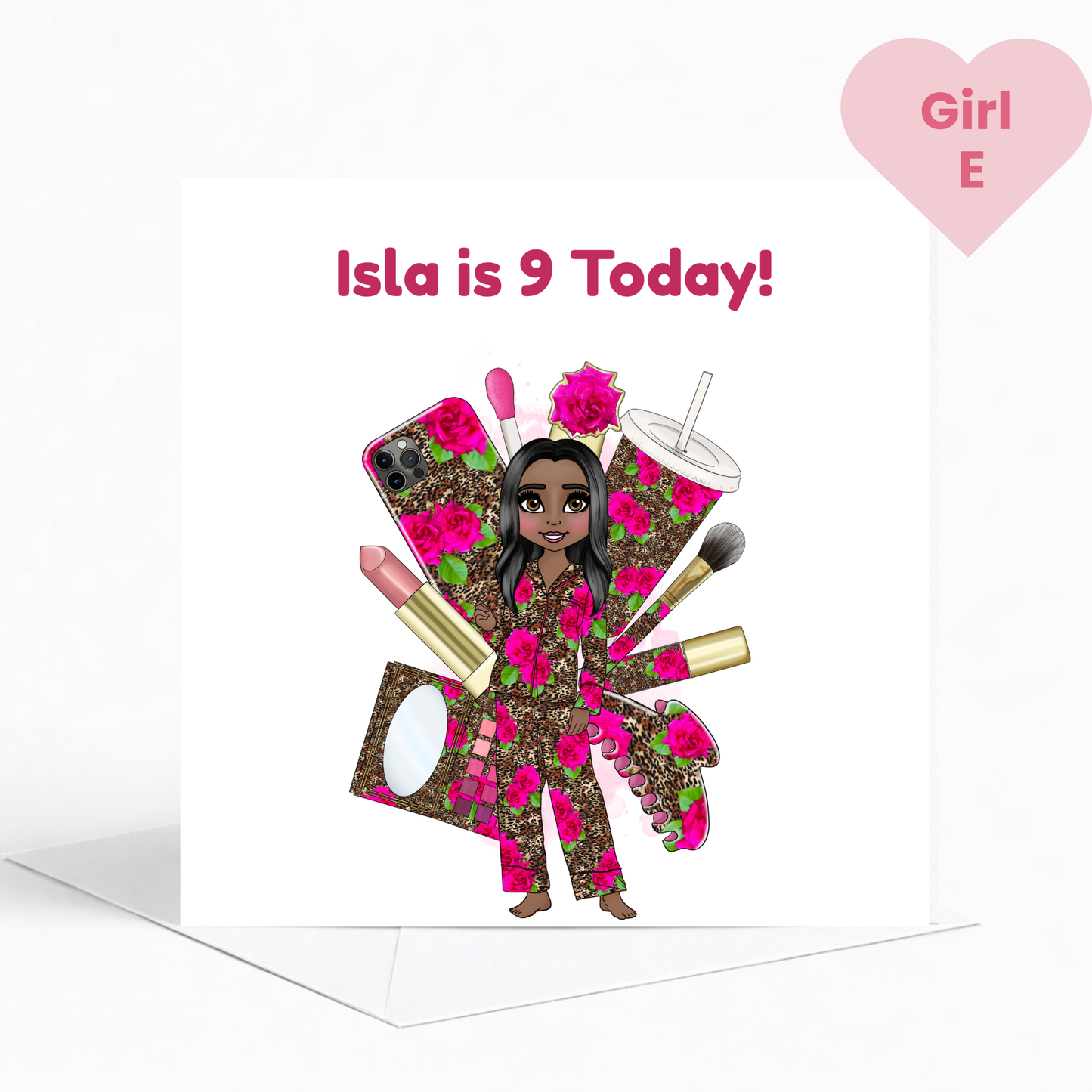 Personalised Makeup & Leopard Print Pyjama Birthday Card for Girls