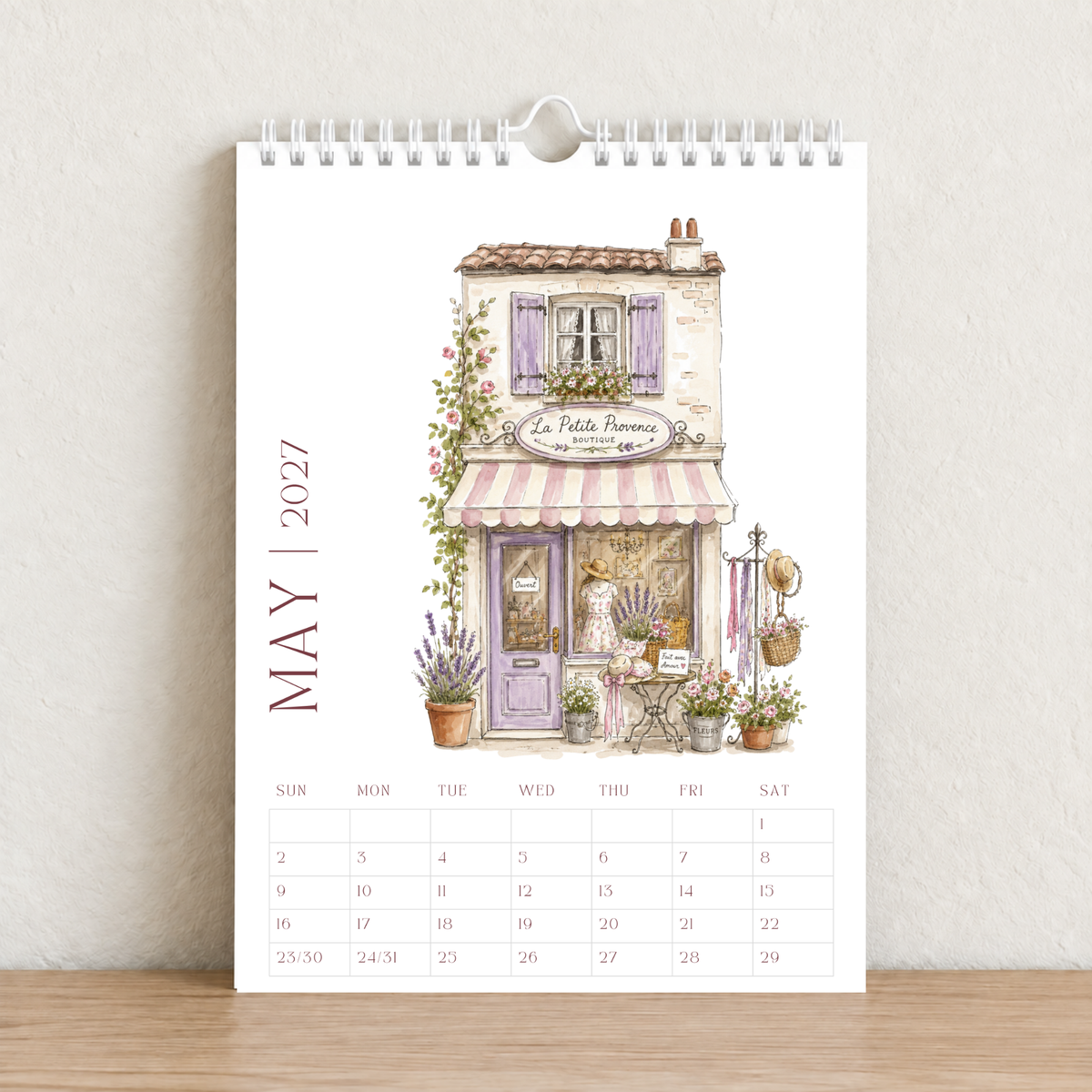 Little French Cafés 2027 A4 Wall Calendar - Design B