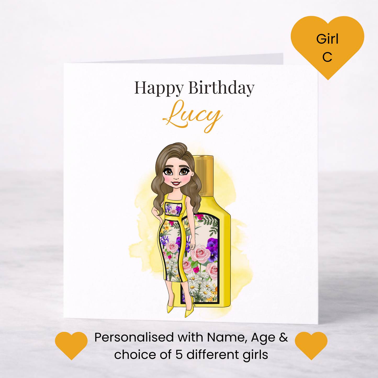 Personalised Floral Perfume Birthday Card – Custom Name Card for Her
