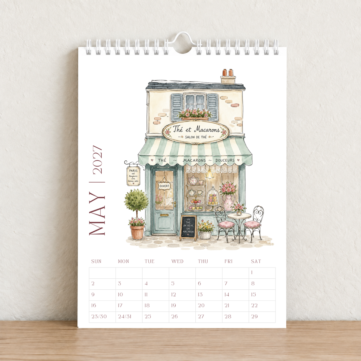 Little French Cafés 2027 A4 Wall Calendar - Design A