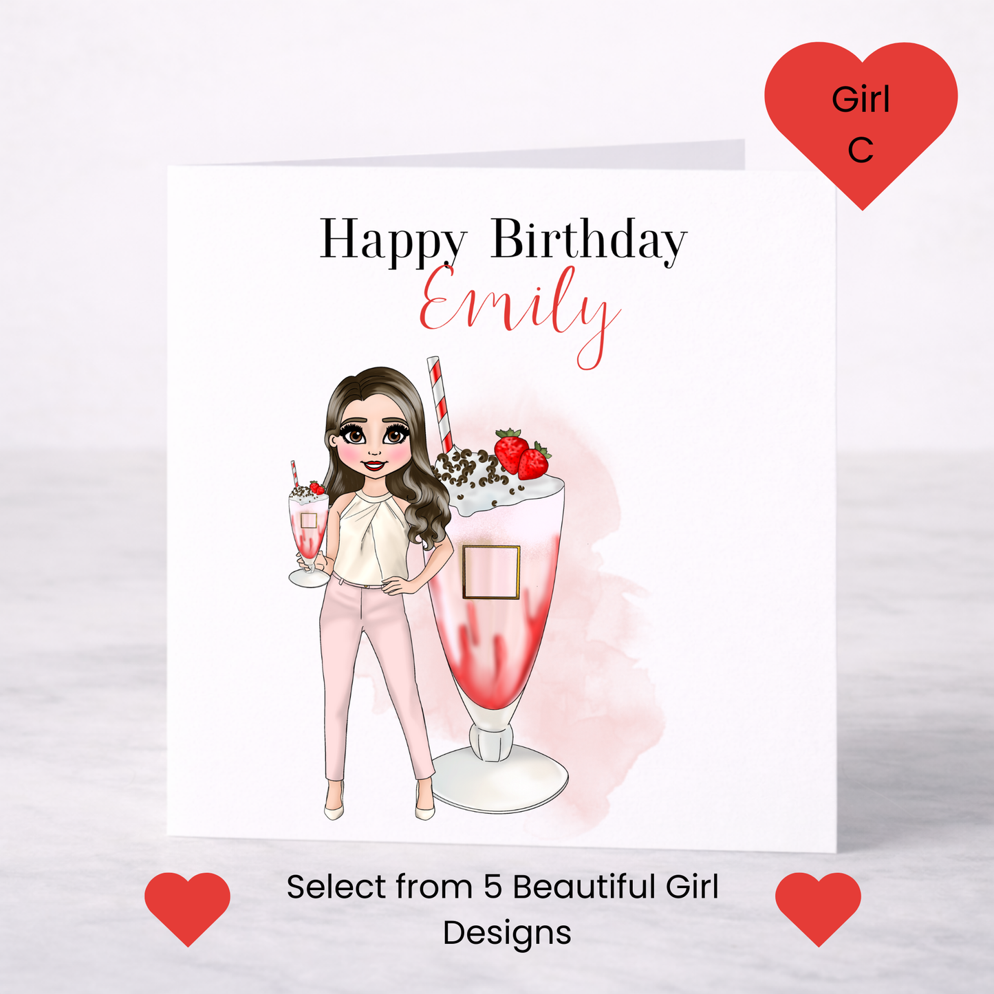 Personalised Strawberry Vodka Cocktail Greeting Card – Choice of Girl, Custom Name Card for Her