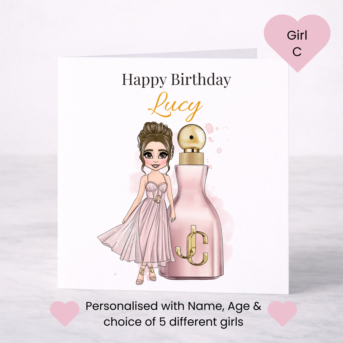 Personalised Glam Perfume Birthday Card – Choice of Girl