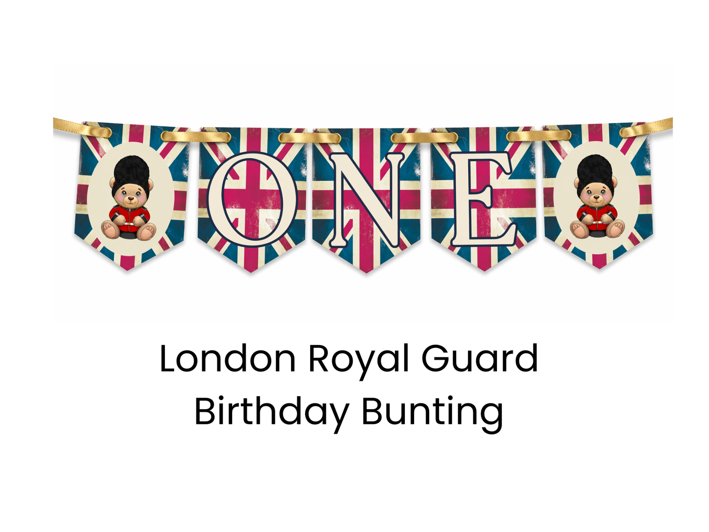 London Royal Guard Birthday Bunting – Teddy Bear Banner Age 1–5 Boys Party Decor