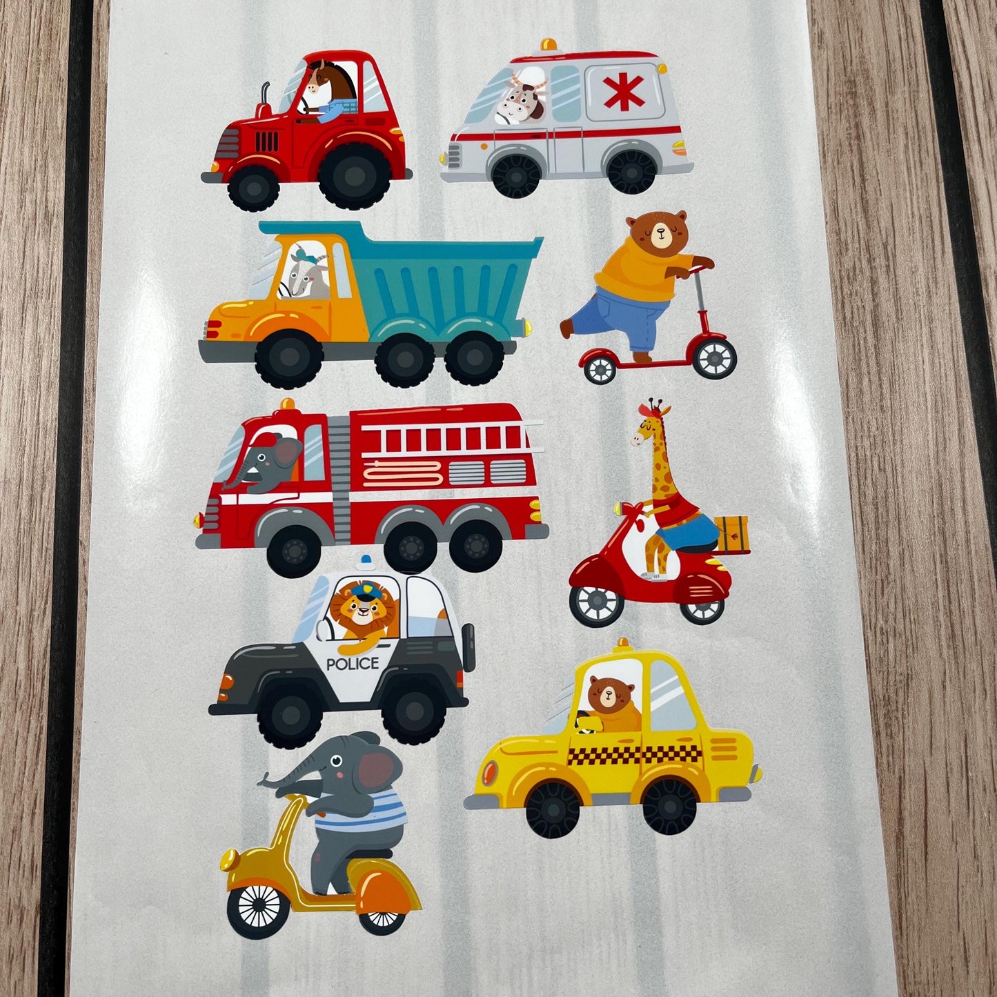 Animals in Cars Vinyl Wall Stickers – Cute Safari Vehicle Decals – Matt or Glossy Finish