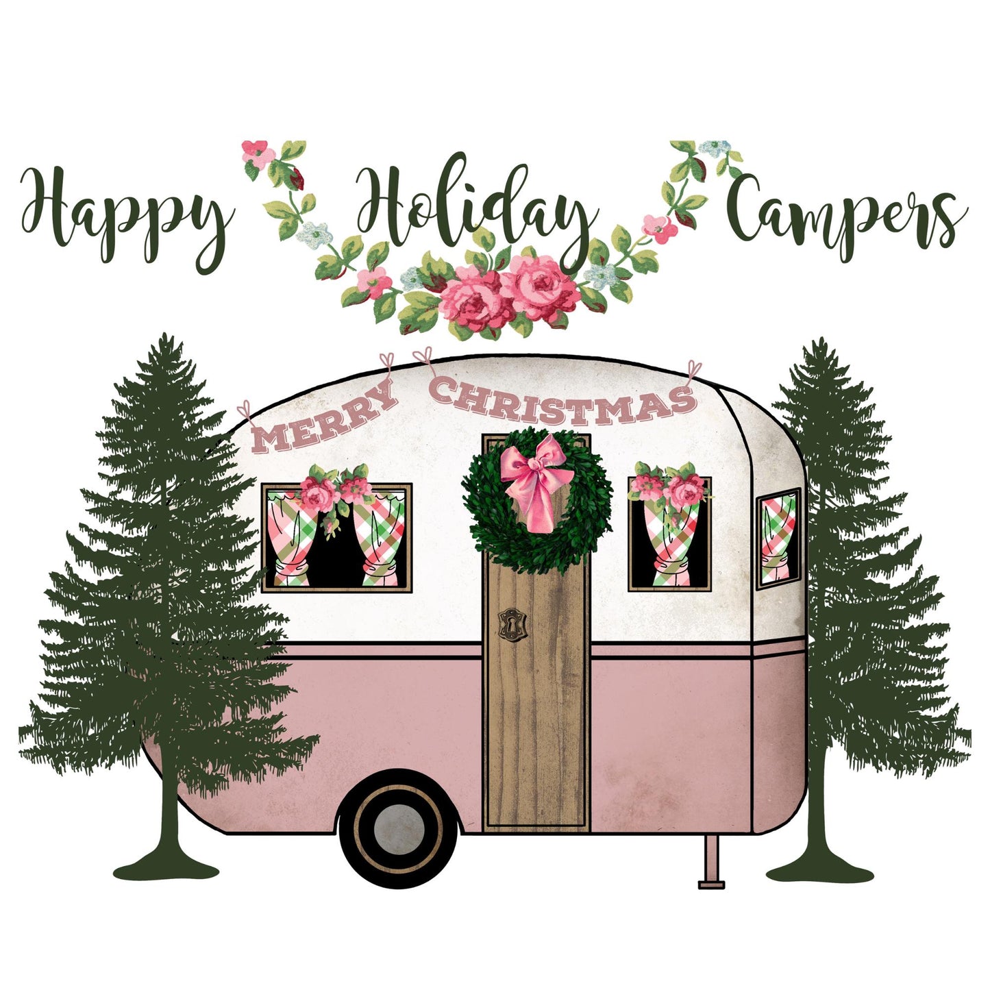 Vintage Caravan Christmas Card: Happy Holidays Camper Theme