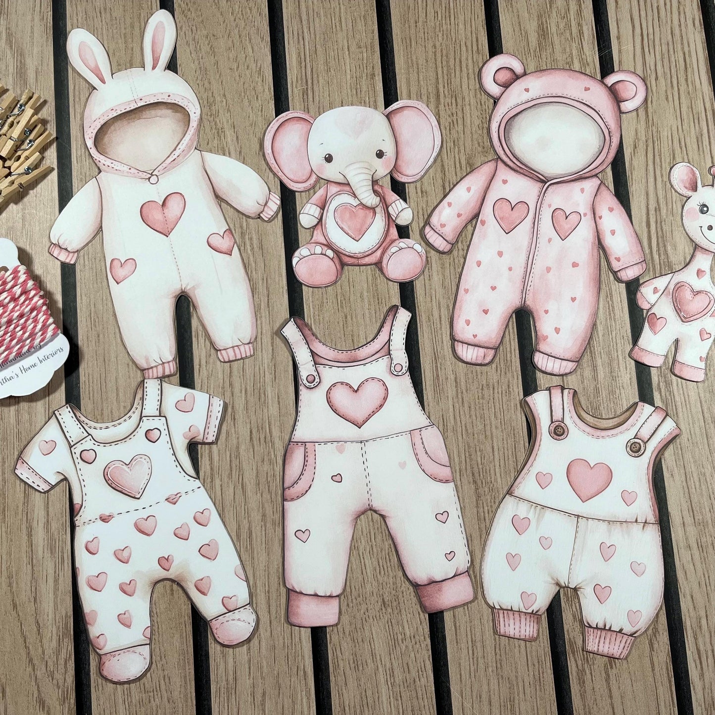 Pink Heart Baby Shower Bunting – Baby Clothes Garland with Wooden Pegs