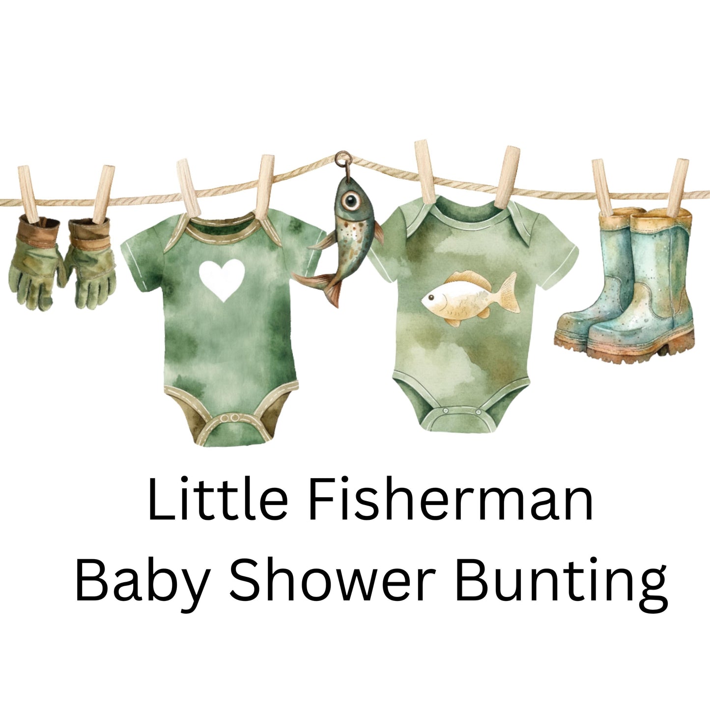 Little Fisherman Baby Shower Bunting Washing Line Style With Mini Wooden Pegs