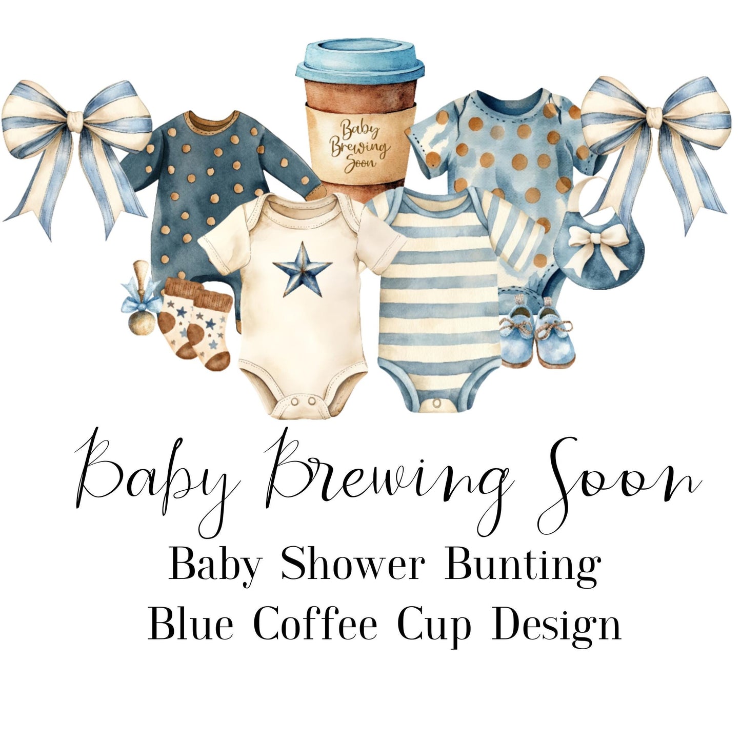 Baby Brewing Soon Clothesline Bunting – Handmade Baby Shower Garland with Mini Pegs, Heart or Coffee Cup Design